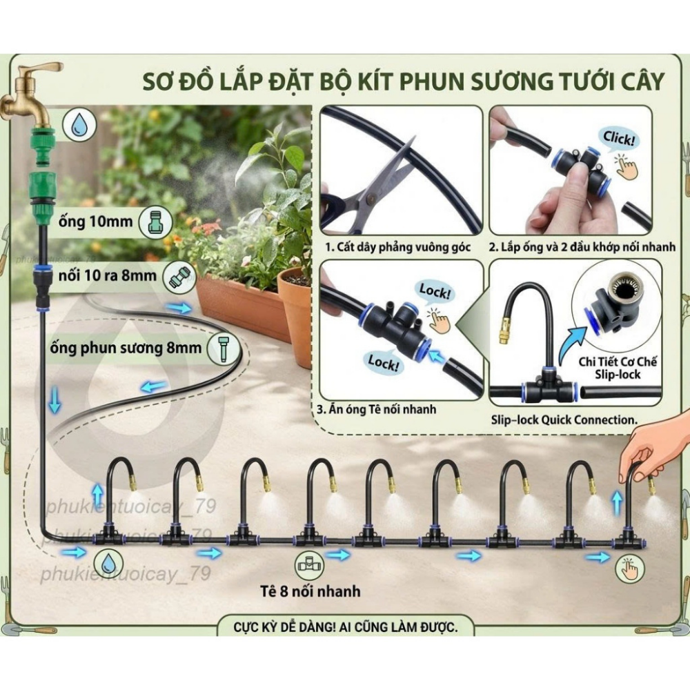 Sơ đồ lắp đặt bộ phun sương tưới cây